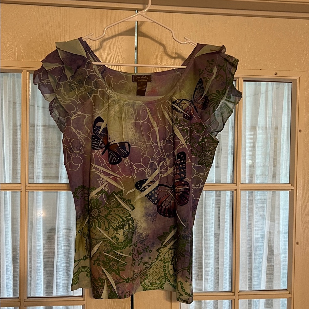 Jane Ashley Purple and Green Butterfly Top